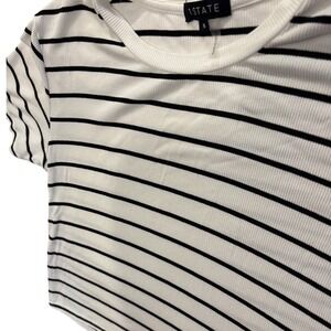 1 ‎ STATE Women's Striped Ribbed Knit Short Sleeve Crop Top Small